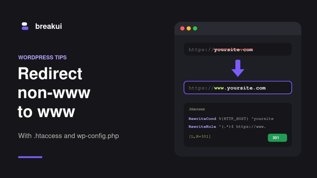 How to redirect non-www to www URLs in WordPress with .htaccess and wp-config.php