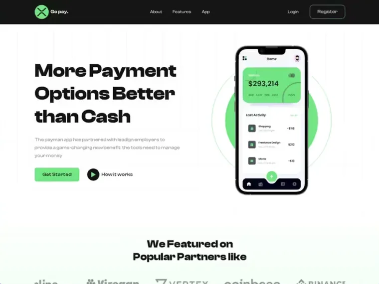 Go Pay fintech Breakdance template home page