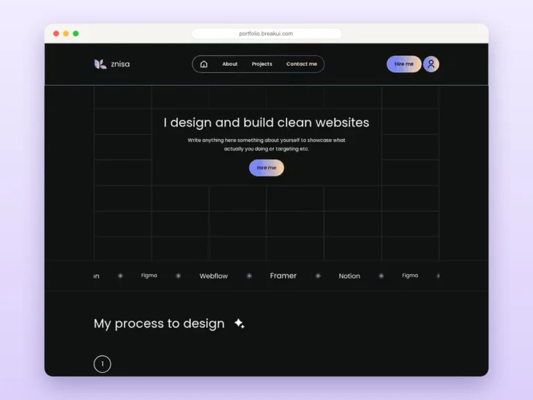 Designer Portfolio Template – Breakdance template homepage preview