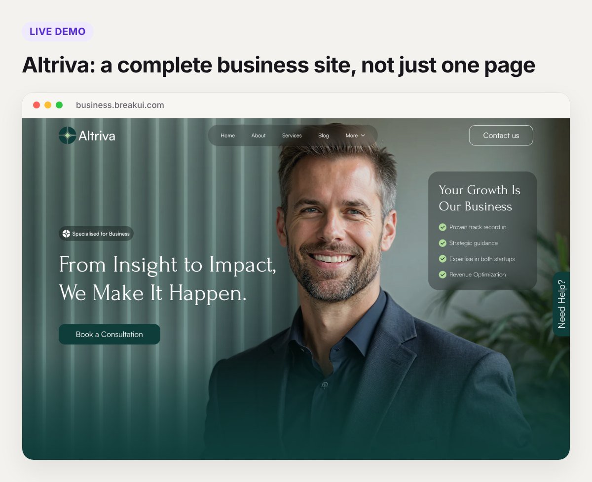 Screenshot of the Altriva business consultation Breakdance template live demo