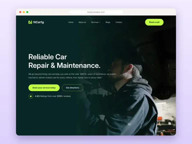 NCarly – Car Repair Website template – Breakdance template homepage preview
